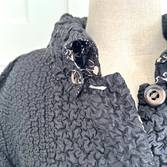 Coldwater Creek Jacket Womens Large Black Floral Reversible Collared Button Up - Picture 5 of 10